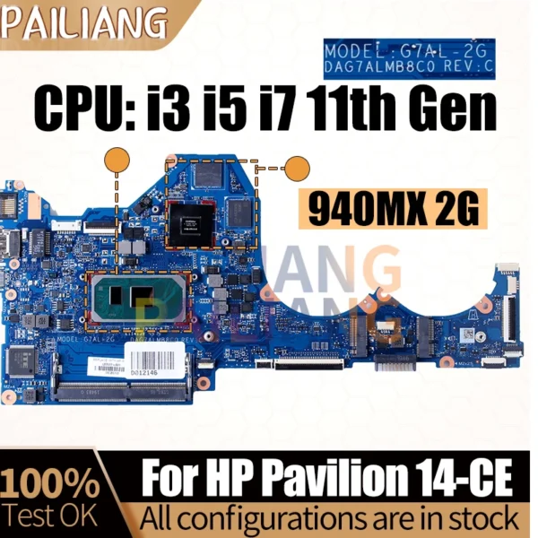 For HP Pavilion 14-CE Notebook Mainboard Laptop DAG7ALMB8C0 L67082-601 L67082-601 i3 i5 10th 940MX 2G Motherboard Full Tested - Image 2